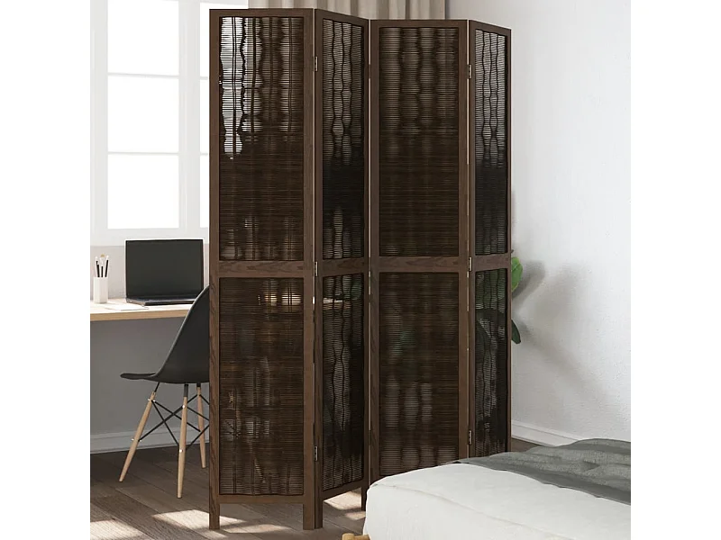 Cloison de séparation 4 panneaux marron foncé paulownia massif