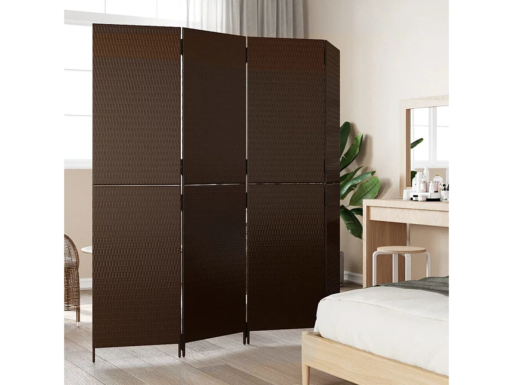 Parete divisoria in resina intrecciata marrone a 4 pannelli