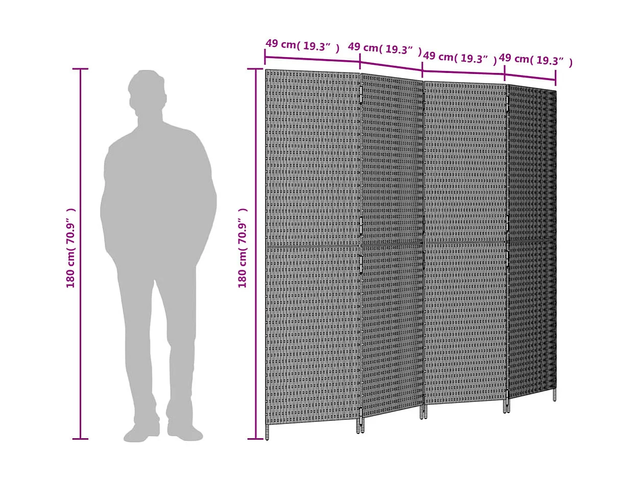 Tabique de resina tejida marrón de 4 paneles