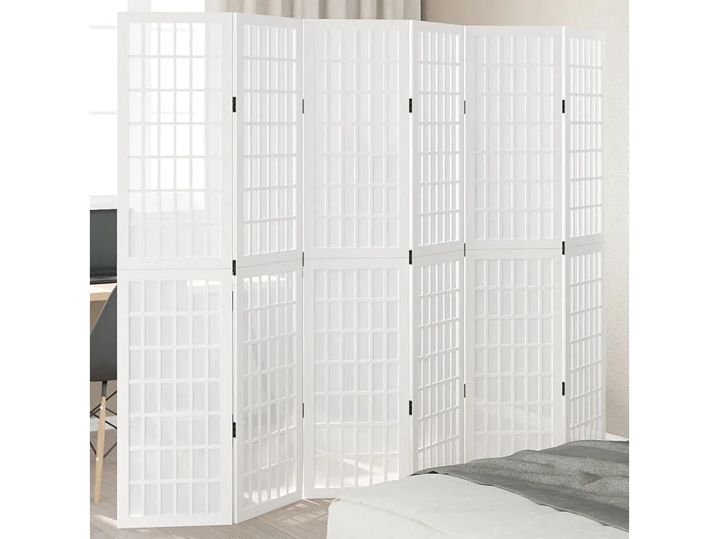 Parete divisoria 6 pannelli in legno massello di paulownia bianco