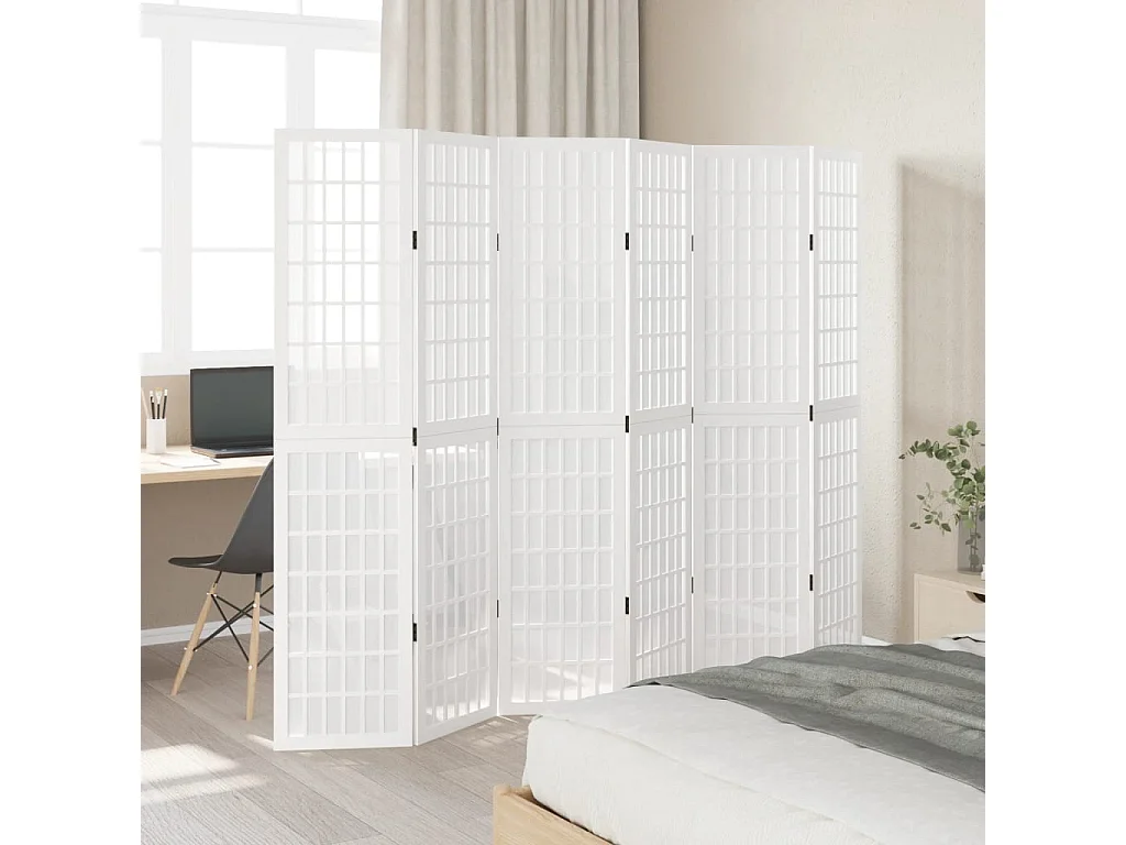 Parete divisoria 6 pannelli in legno massello di paulownia bianco