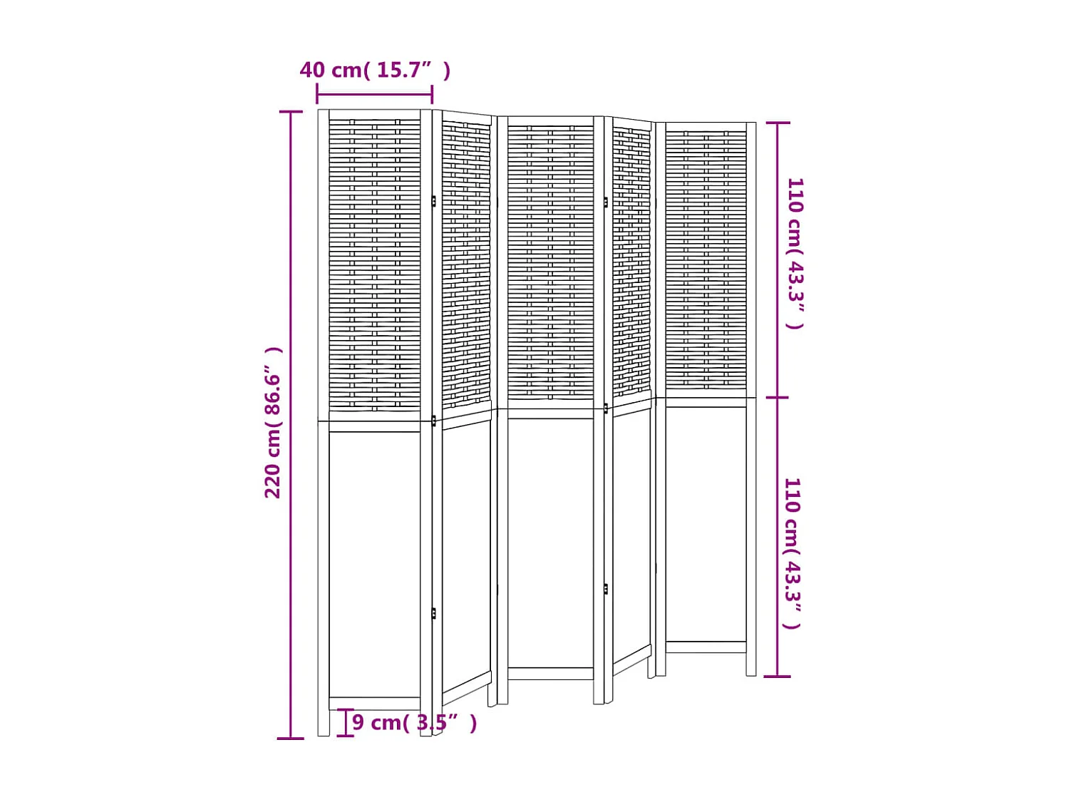 Parede divisória de paulownia sólida marrom escuro de 5 painéis