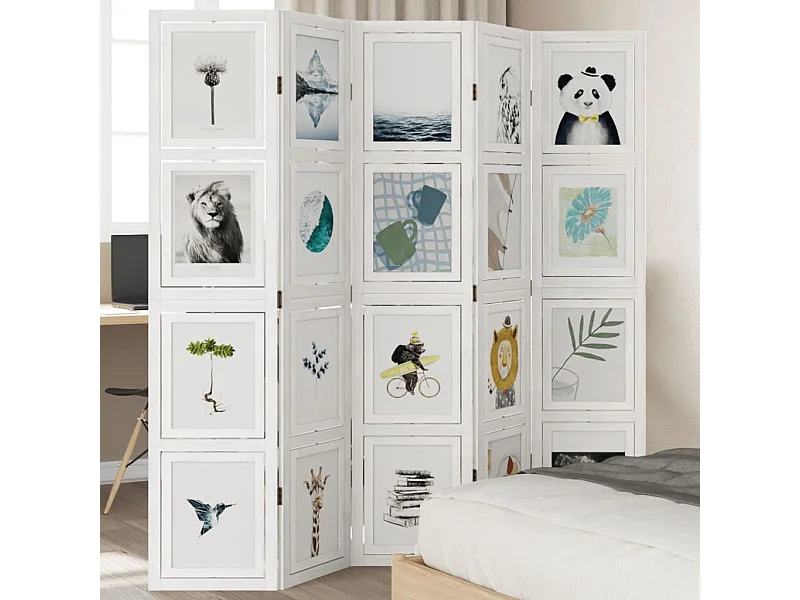 Parede divisória 5 painéis madeira paulownia maciça branca