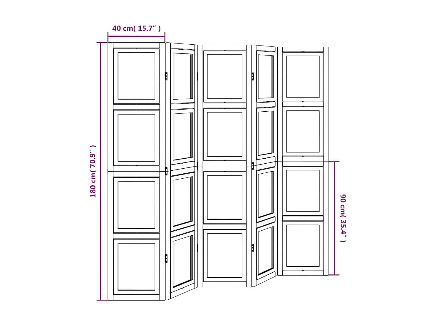 Cloison de séparation 5 panneaux blanc bois de paulownia massif