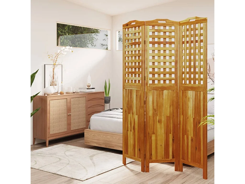 Cloison de séparation 3 panneaux 121,5x2x180 cm Bois d'acacia
