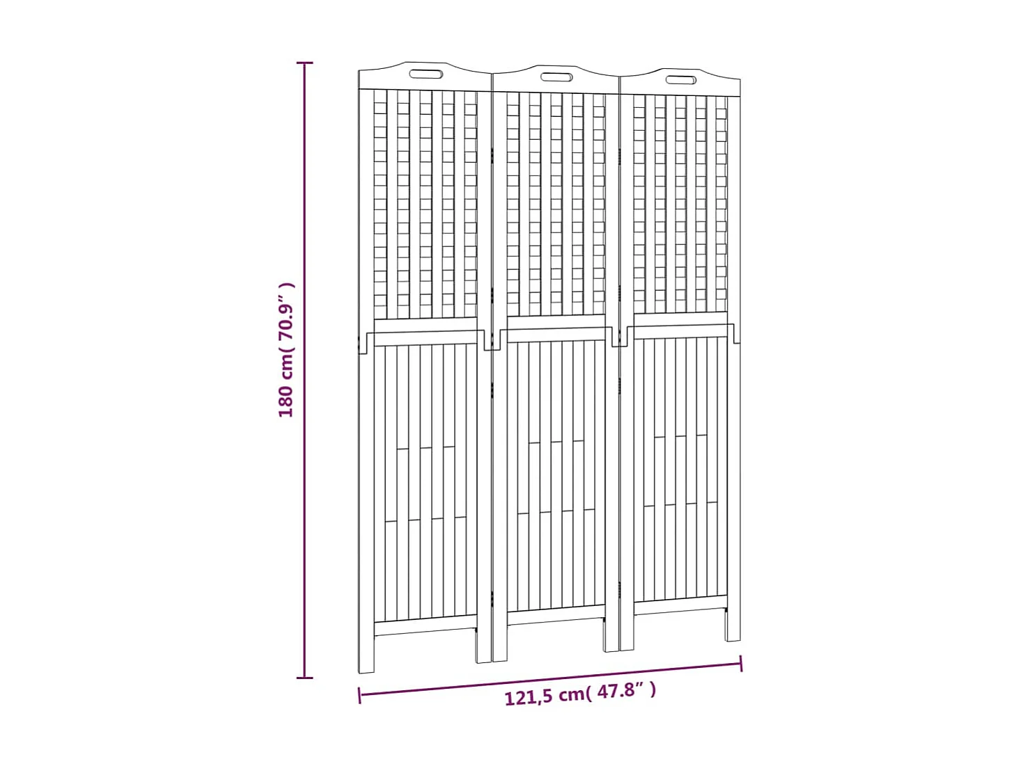 Cloison de séparation 3 panneaux 121,5x2x180 cm Bois d'acacia