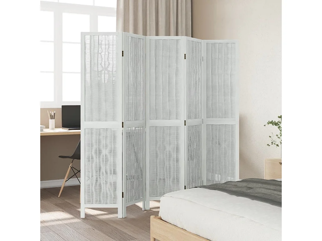 Parede divisória 5 painéis madeira paulownia maciça branca