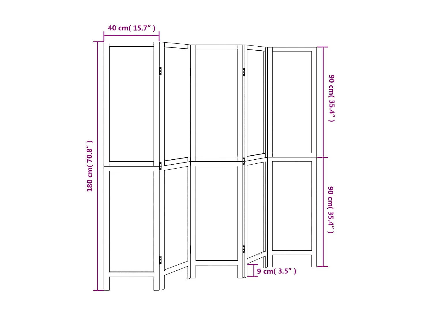 Parede divisória 5 painéis madeira paulownia maciça branca