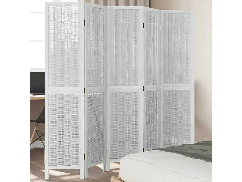 Parete divisoria 5 pannelli in legno massello di paulownia bianco