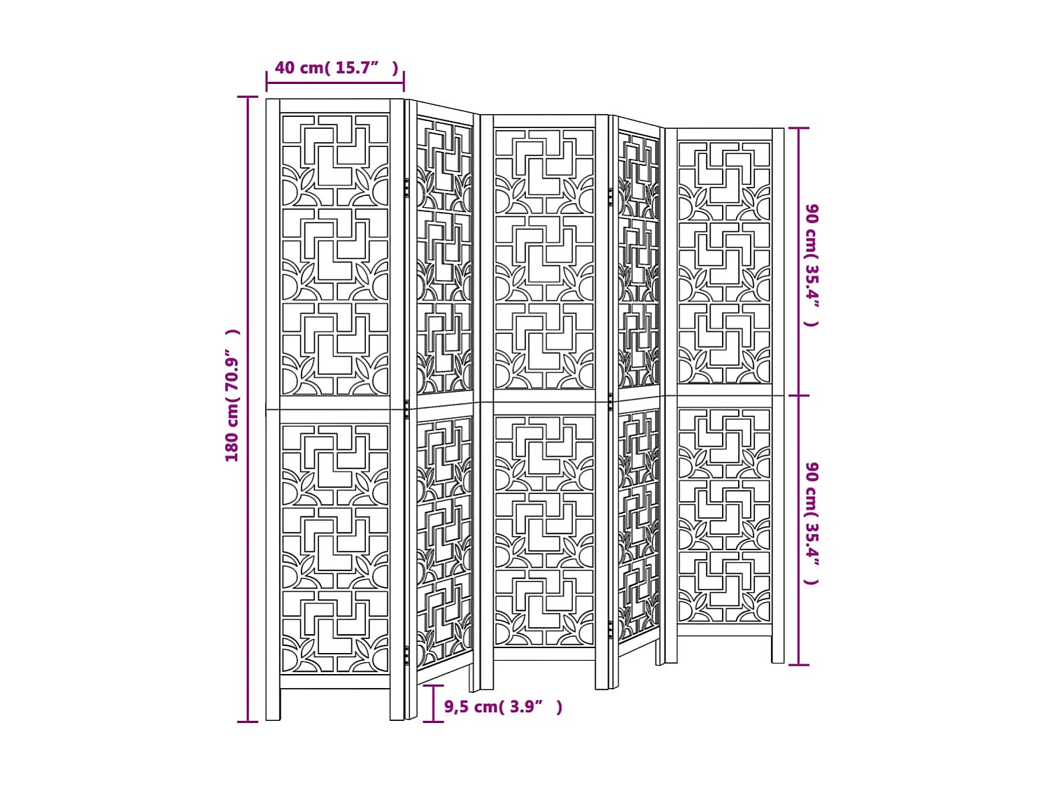 Scheidingswand 5 bruine panelen massief paulowniahout