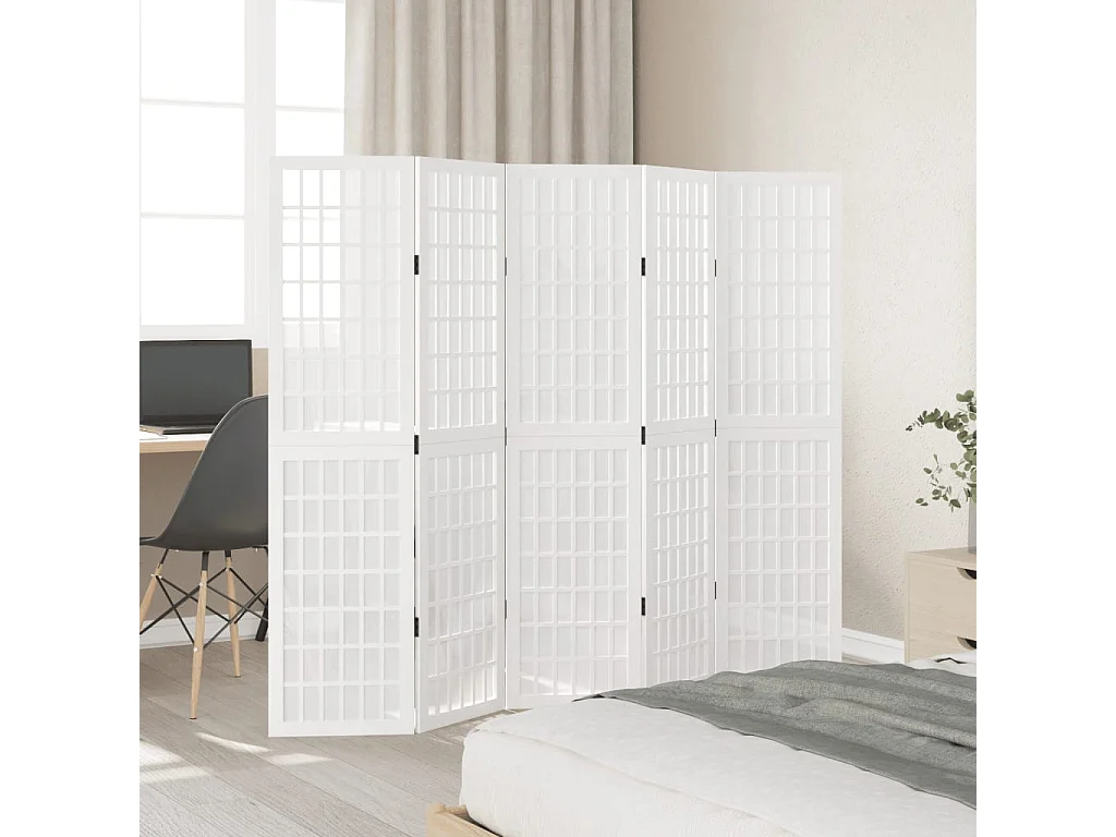 Trennwand 5 Paneele aus weißem massivem Paulownia-Holz