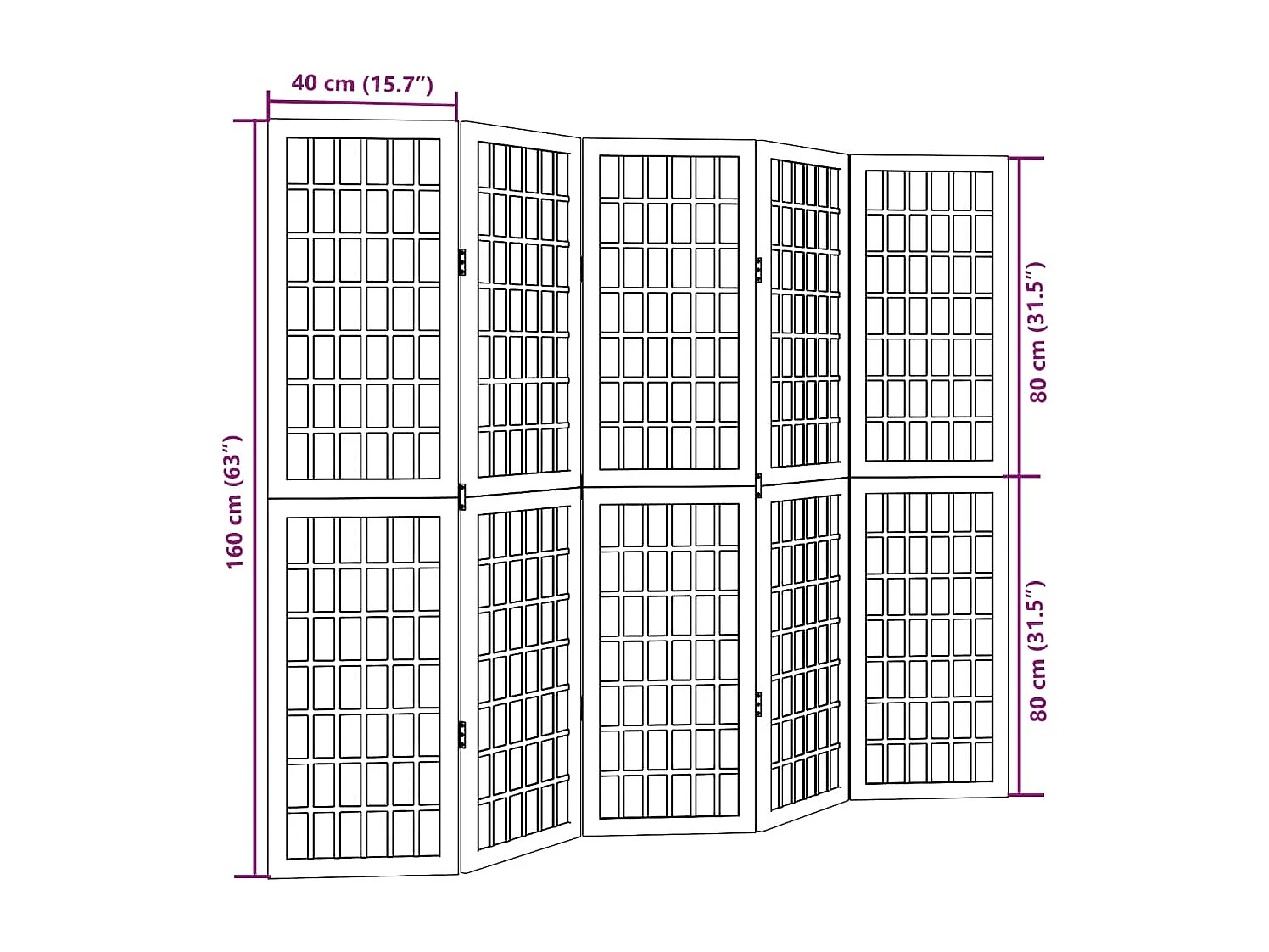 Trennwand 5 Paneele aus weißem massivem Paulownia-Holz