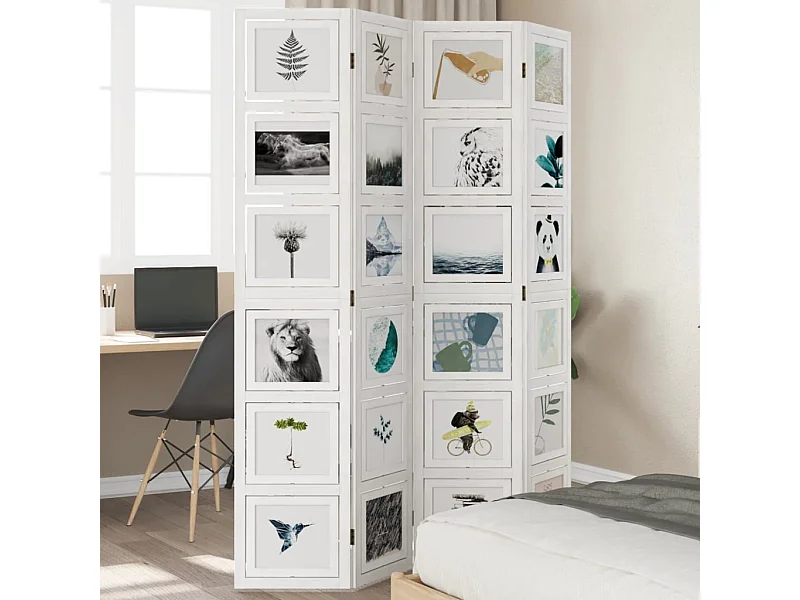 Parete divisoria 4 pannelli in legno massello di paulownia bianco