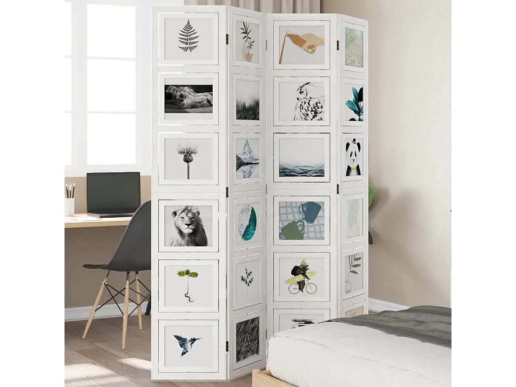 Parete divisoria 4 pannelli in legno massello di paulownia bianco