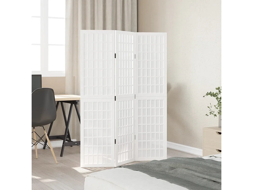 Parede divisória 3 painéis madeira paulownia maciça branca