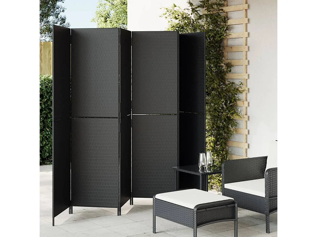 Cloison de séparation 6 panneaux noir résine tressée