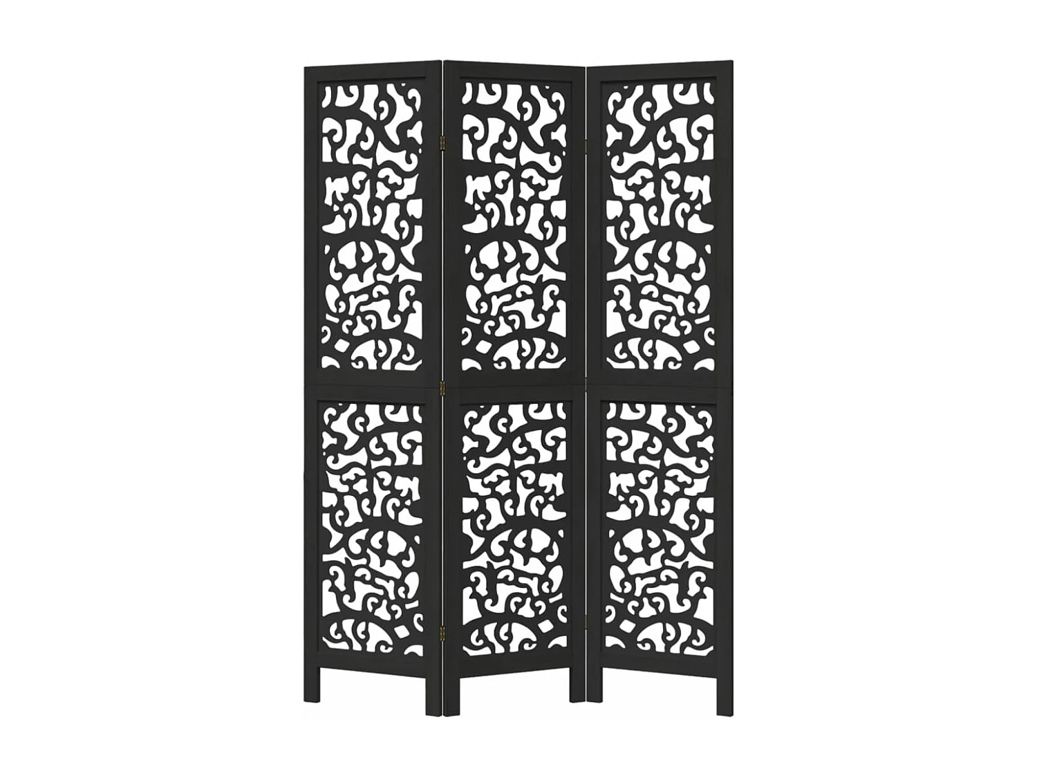 Divisória preta com 3 painéis em madeira maciça de paulownia