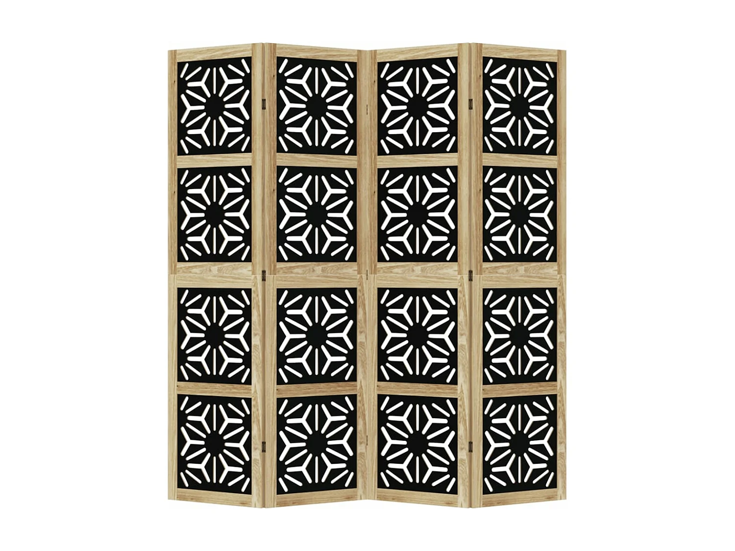 Trennwand 4 Paneele braun schwarz massiv Paulownia