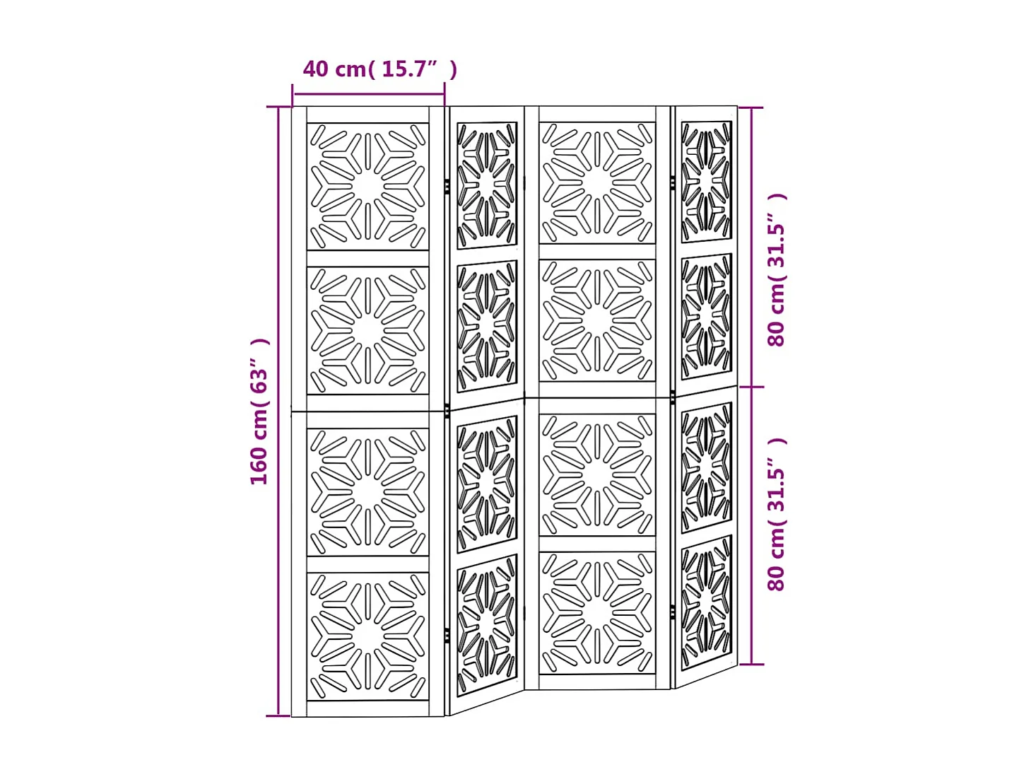 Trennwand 4 Paneele braun schwarz massiv Paulownia