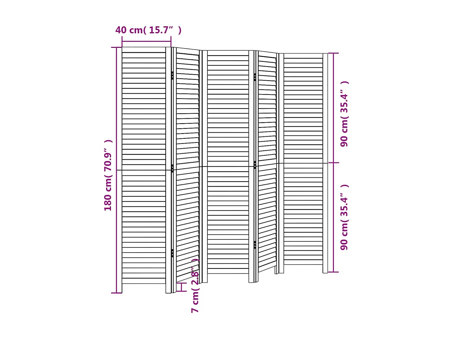 Cloison de séparation 5 panneaux noir bois de paulownia massif