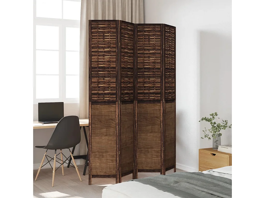 Scheidingswand 4 panelen donkerbruin massief paulownia