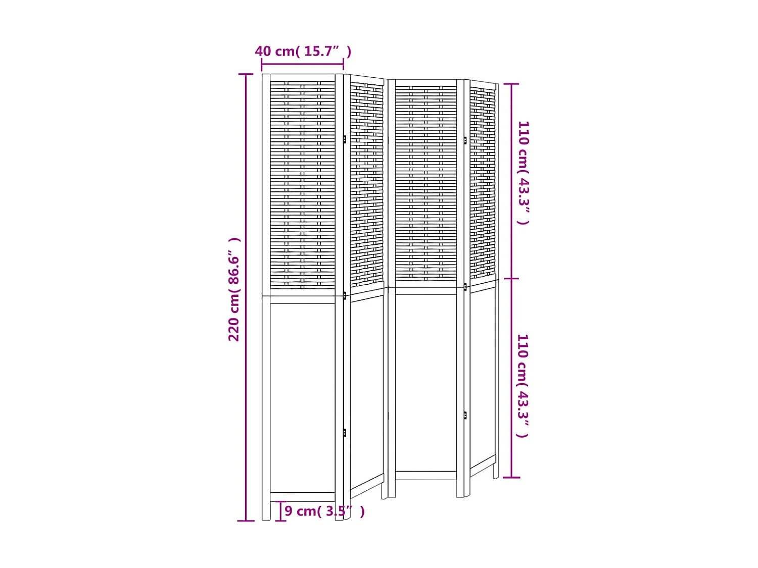 Scheidingswand 4 panelen donkerbruin massief paulownia