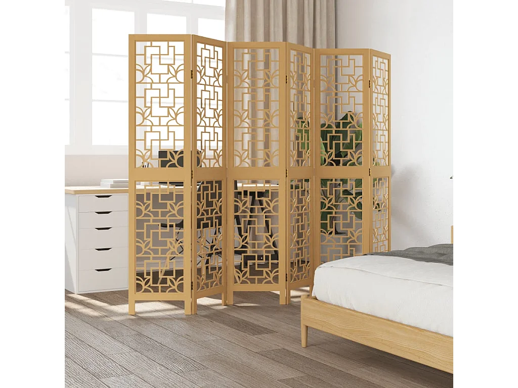 Parete divisoria 6 pannelli marroni in legno massello di paulownia