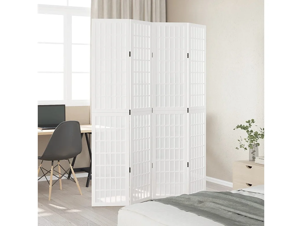 Parete divisoria 4 pannelli in legno massello di paulownia bianco