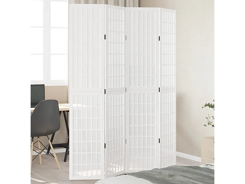 Parete divisoria 4 pannelli in legno massello di paulownia bianco