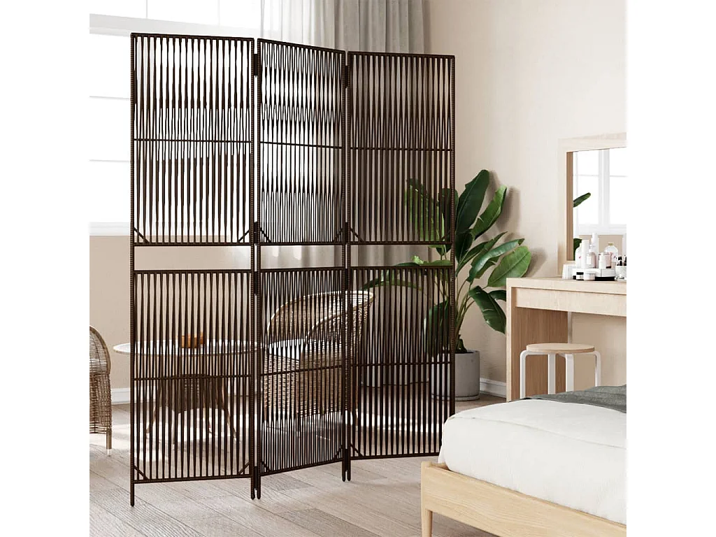 Cloison de séparation 3 panneaux marron résine tressée