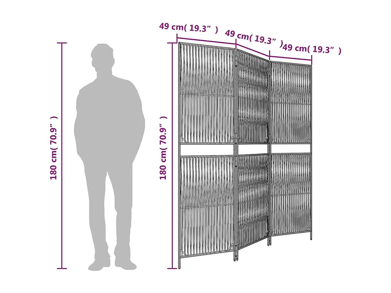 Cloison de séparation 3 panneaux marron résine tressée