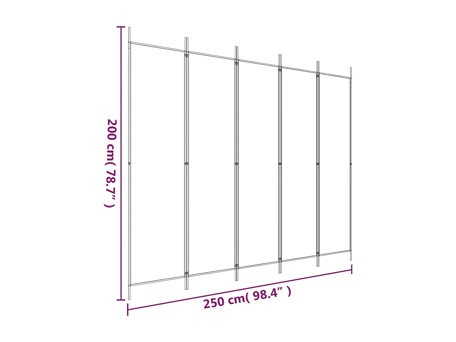 Trennwand 5 Paneele Weiß 250x200 cm Stoff
