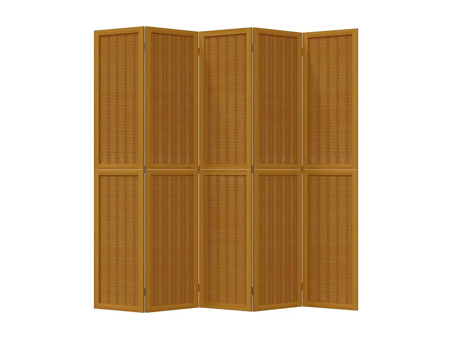 Parete divisoria composta da 5 pannelli marroni in legno massello di paulownia