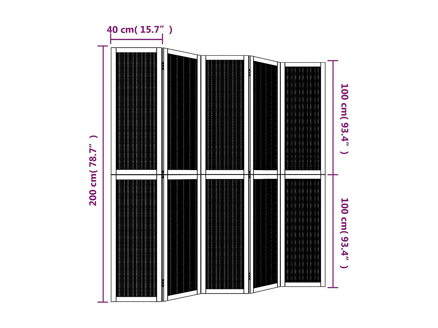 Parete divisoria composta da 5 pannelli marroni in legno massello di paulownia
