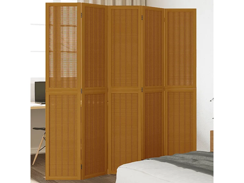 Tabique 5 paneles marrón madera maciza de paulownia