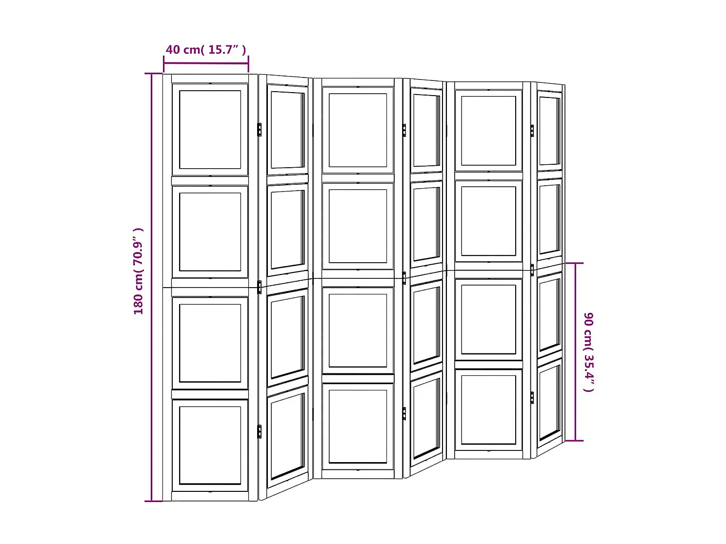 Cloison de séparation 6 panneaux blanc bois de paulownia massif