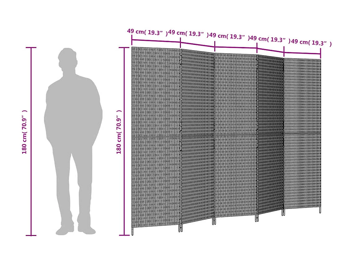 Scheidingswand 5 zwarte panelen geweven hars