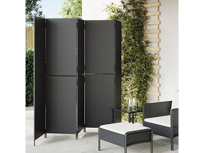 Cloison de séparation 5 panneaux noir résine tressée
