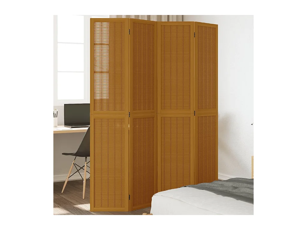 Scheidingswand 4 bruine panelen massief paulowniahout