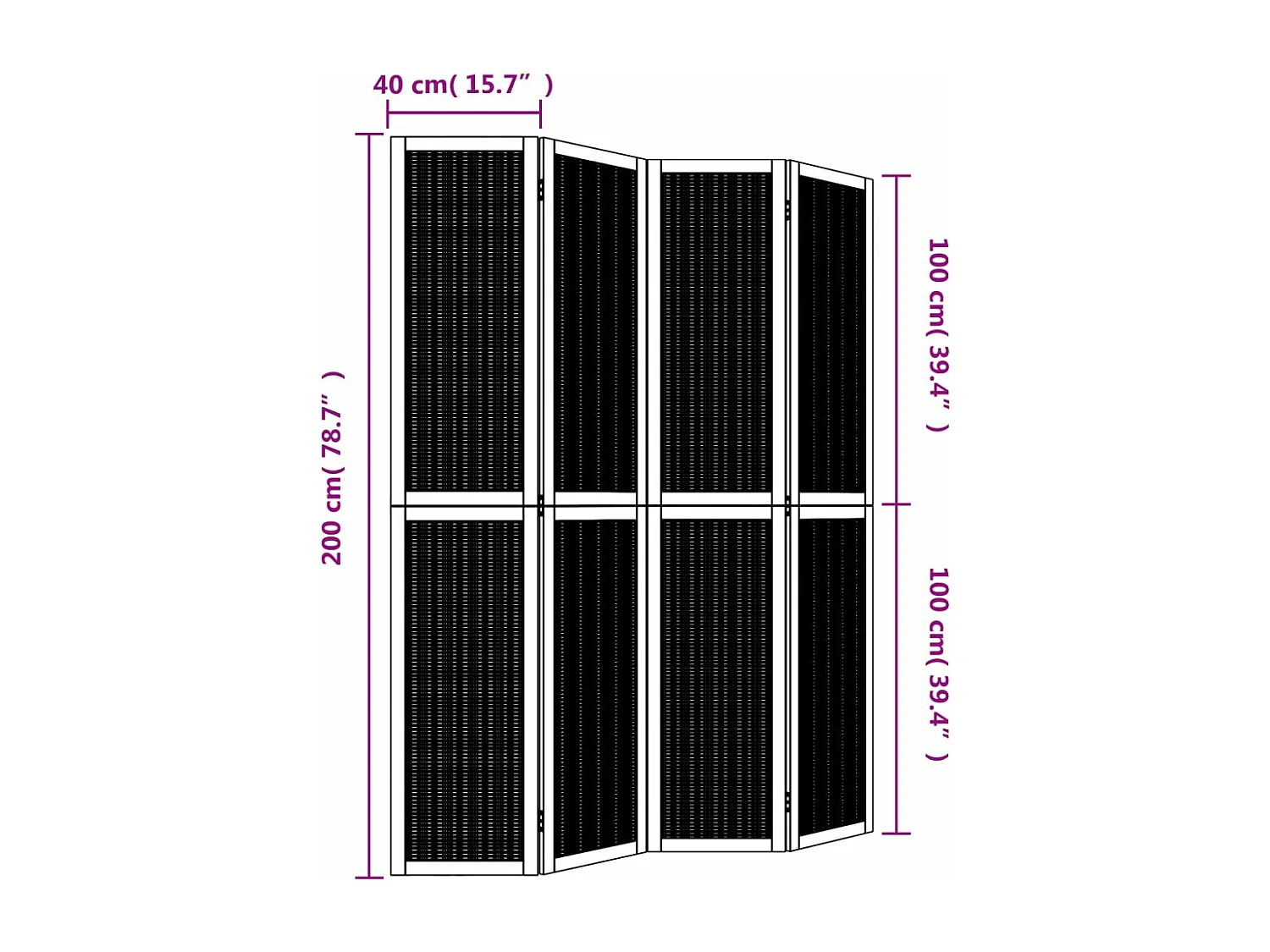 Parede divisória 4 painéis marrons madeira maciça paulownia