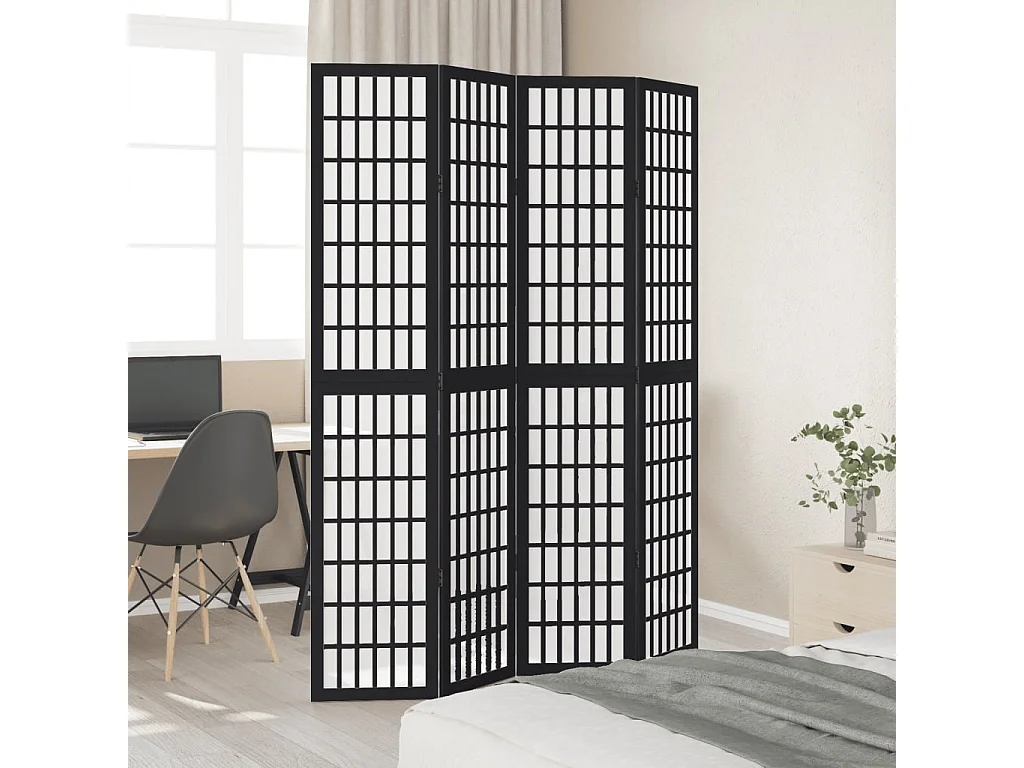 Parete divisoria nera a 4 pannelli in legno massello di paulownia