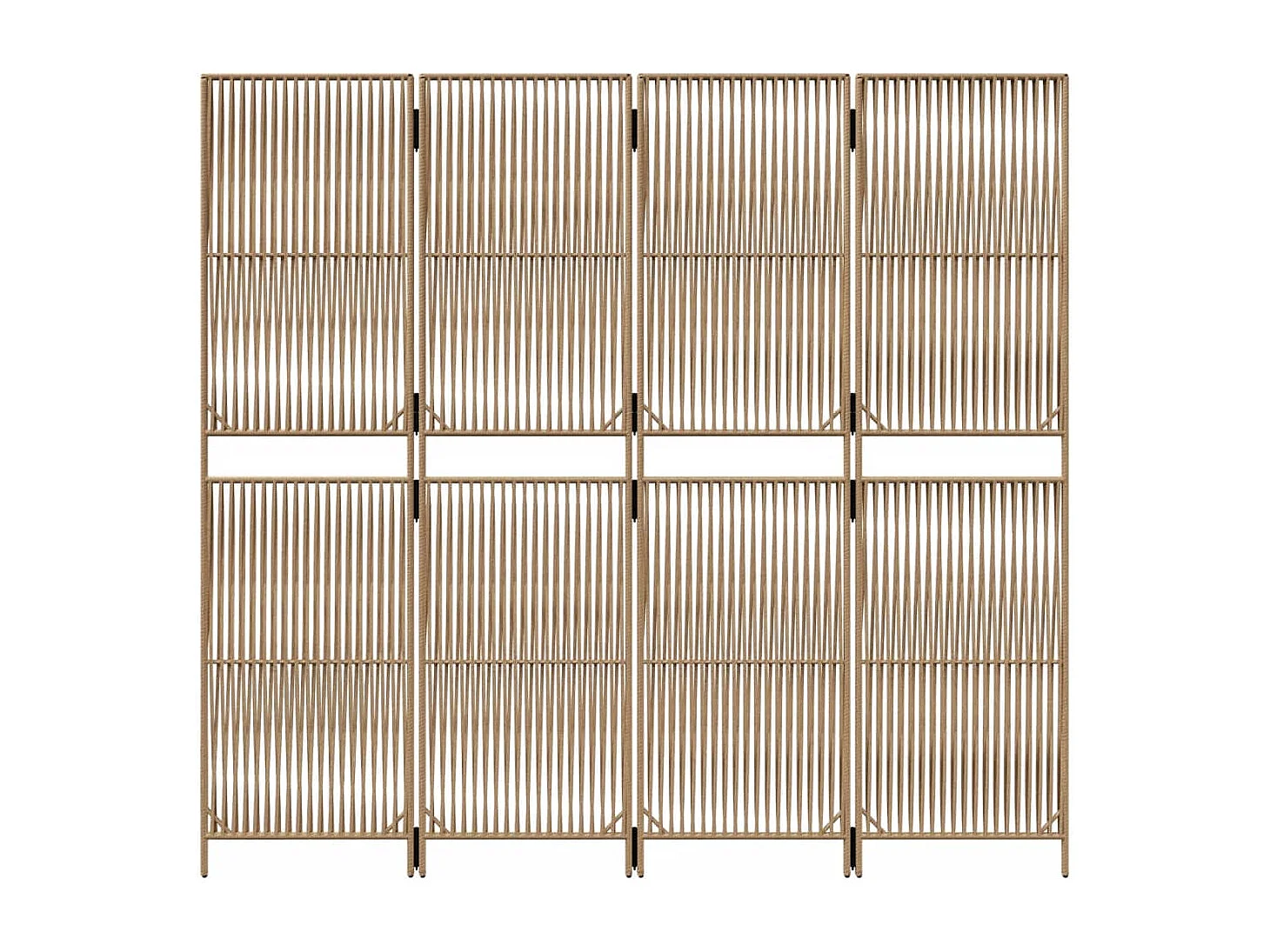 Parete divisoria in resina intrecciata beige a 4 pannelli