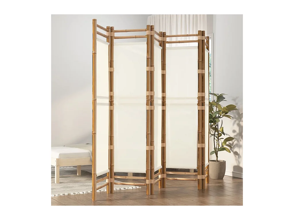 Cloison de séparation pliante 5 panneaux 200 cm Bambou et toile