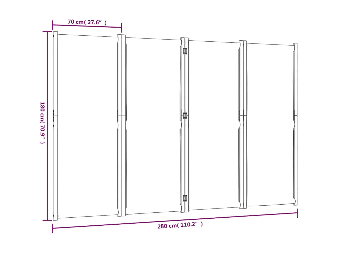 Parete divisoria 4 pannelli tortora 280x180 cm