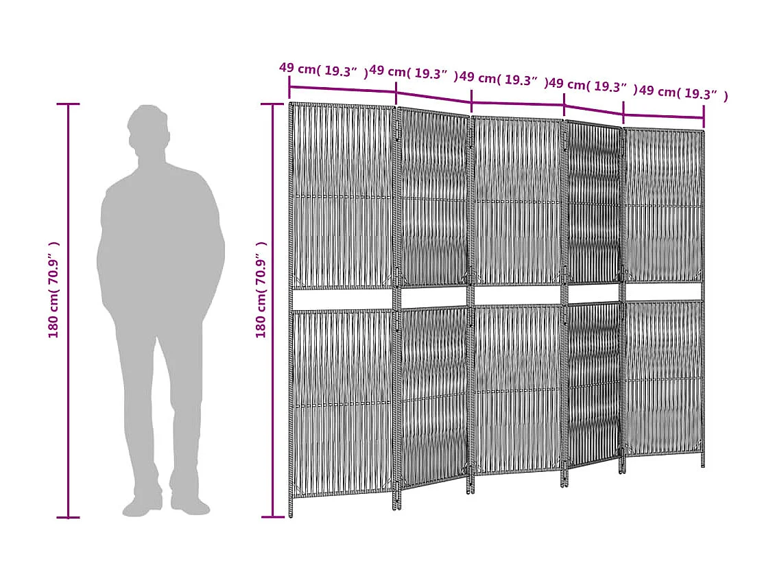 Bruin geweven harsscheidingswand met 5 panelen