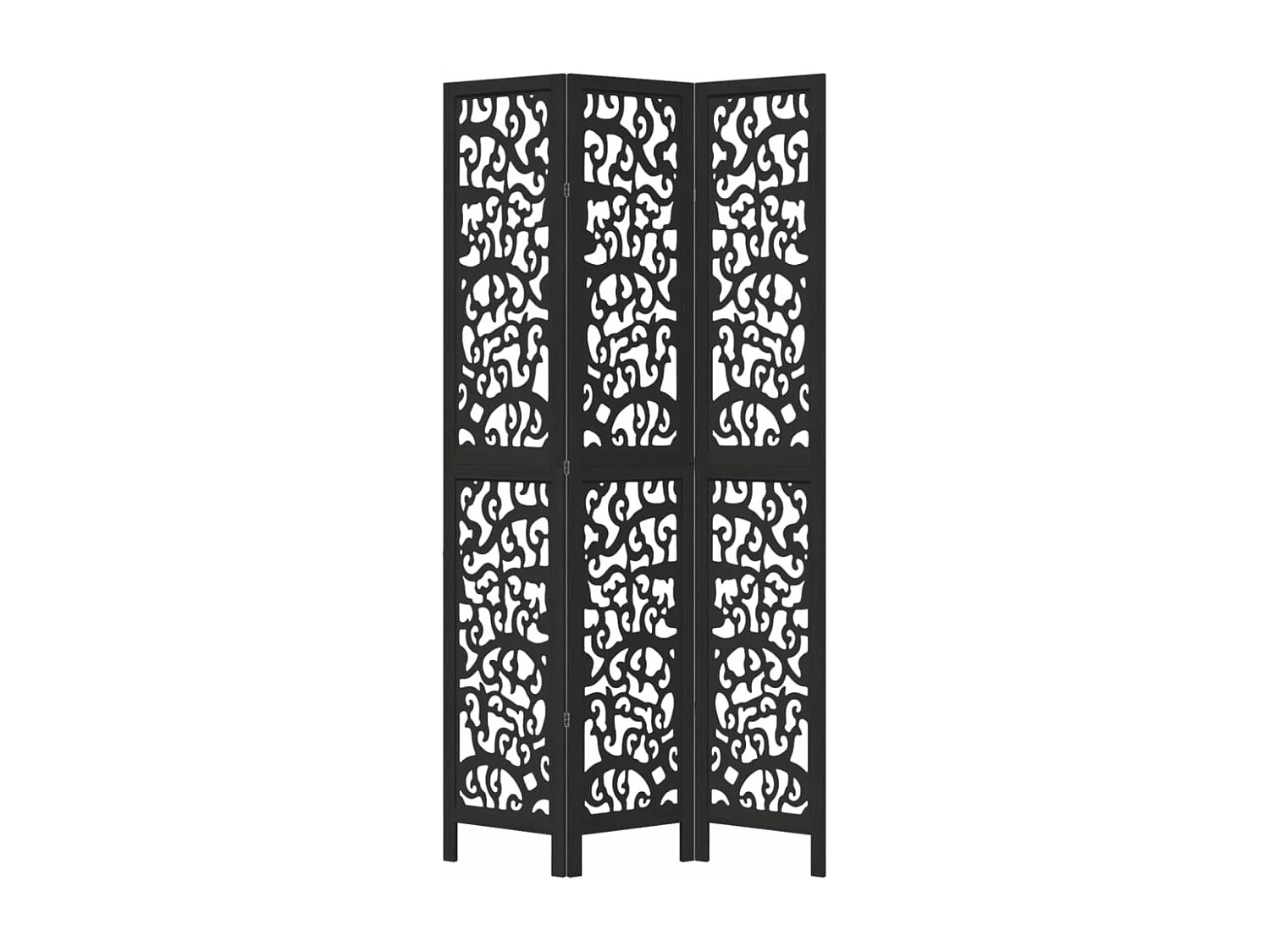 Cloison de séparation 3 panneaux noir bois de paulownia massif