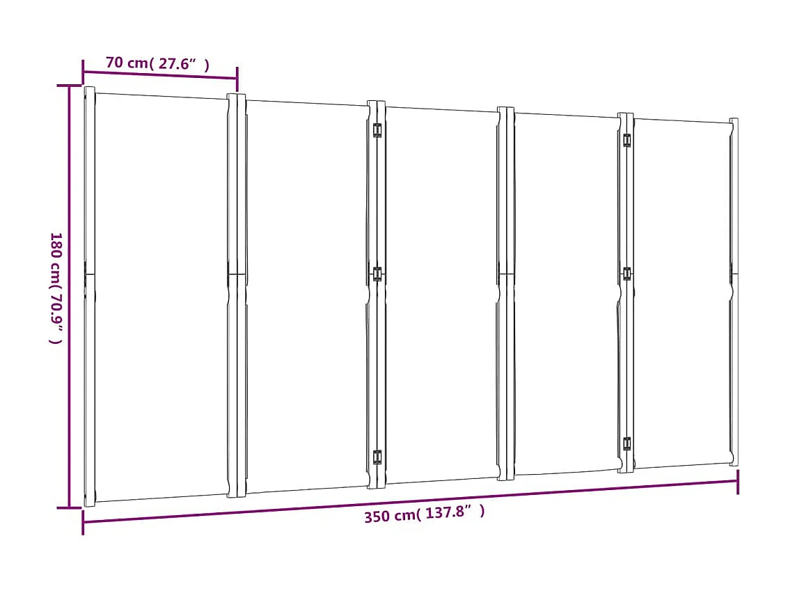 Cloison de séparation 5 panneaux gris clair 350x180 cm