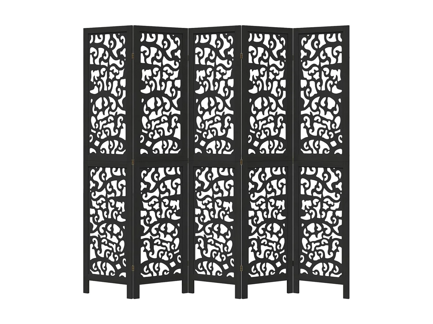 Cloison de séparation 5 panneaux noir bois de paulownia massif