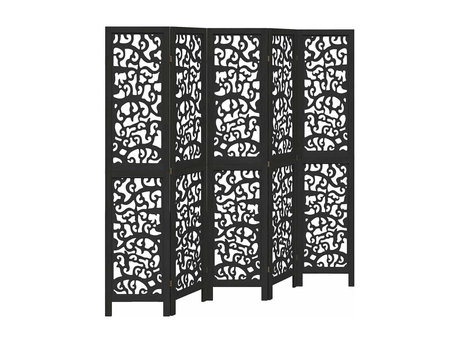 Cloison de séparation 5 panneaux noir bois de paulownia massif