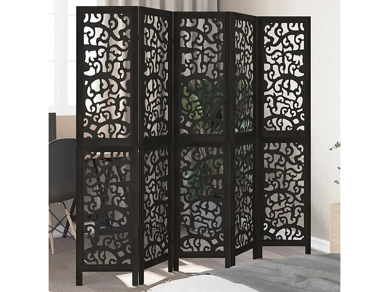 Parete divisoria nera a 5 pannelli in legno massello di paulownia